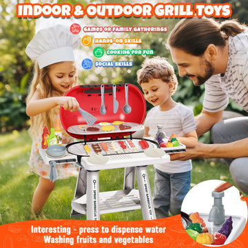 68 Pcs Toy Bbq Grill Set For Kids, With Light, Sound & Play Food, Kids Grill Playset Kitchen Toys Set, Birthday Gifts For 2-6 Ye