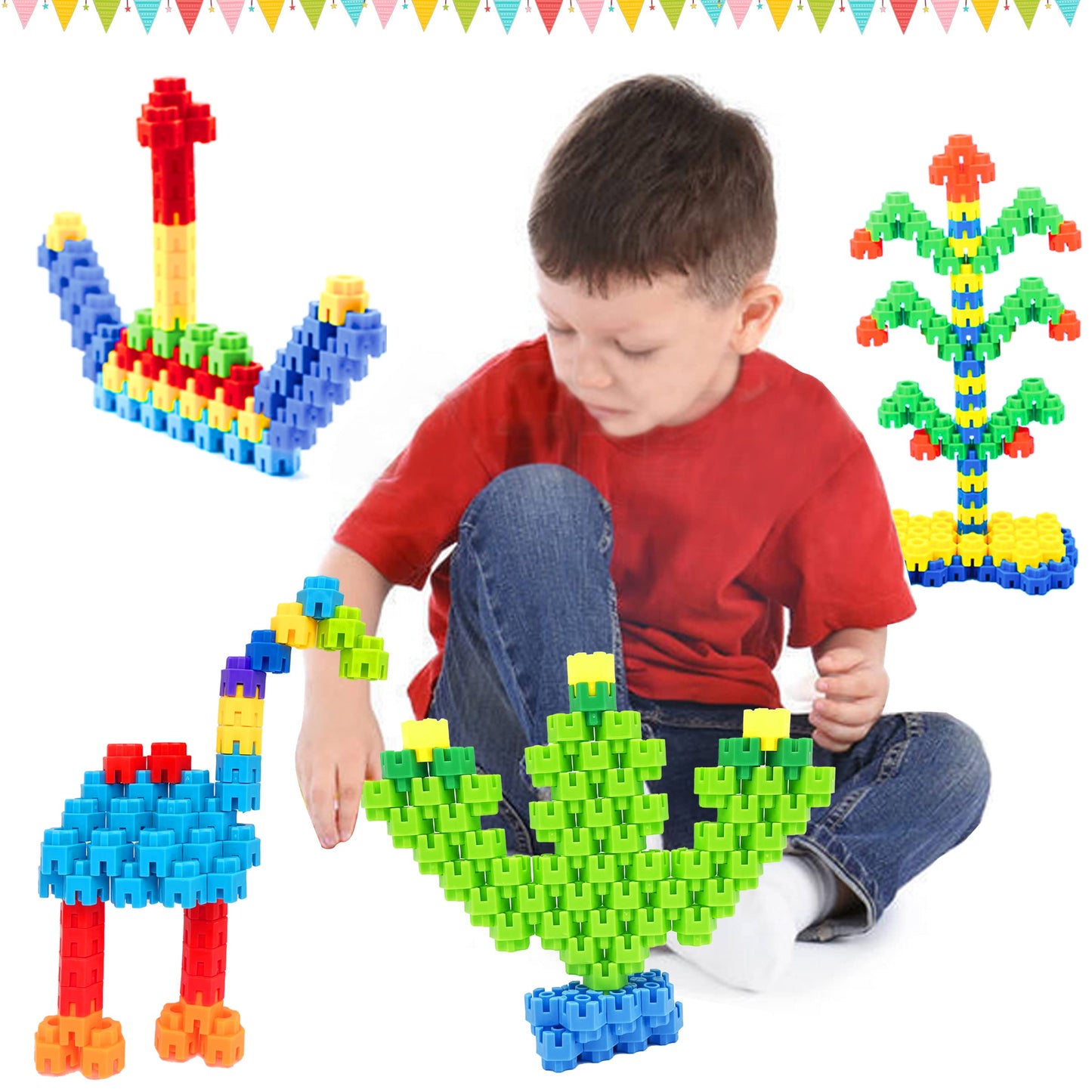 CAPT.GOOSE 300 Pcs Kids Building Blocks with Storage Bag - Interlocking, Colorful Stem Toys for 3+ Year Old - Connects Building