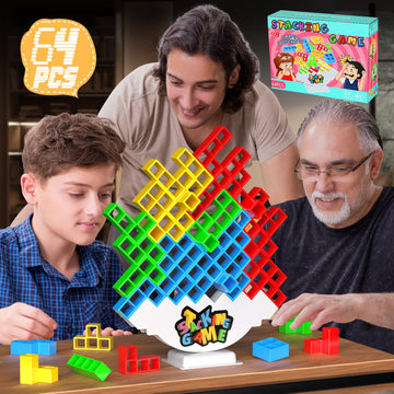 BBnote 64PCS Stack Game for mature-themed & Kids  Tetra Board Tower Games for Family Travel Party  2 Players Balance Stacking Toy  Team Toys Building Block