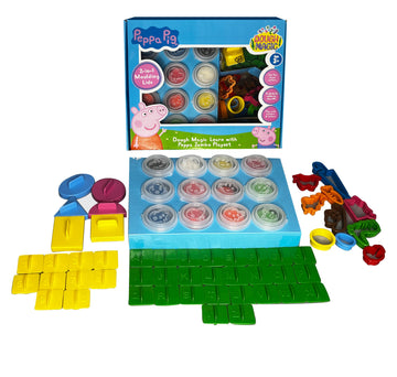 Dough Magic Learn With Peppa Jumbo Playset|Play Set With 2In1 Moulding Lid|Roleplay Set With 12Xdough Tubs 26Xalphabet &10Xnum