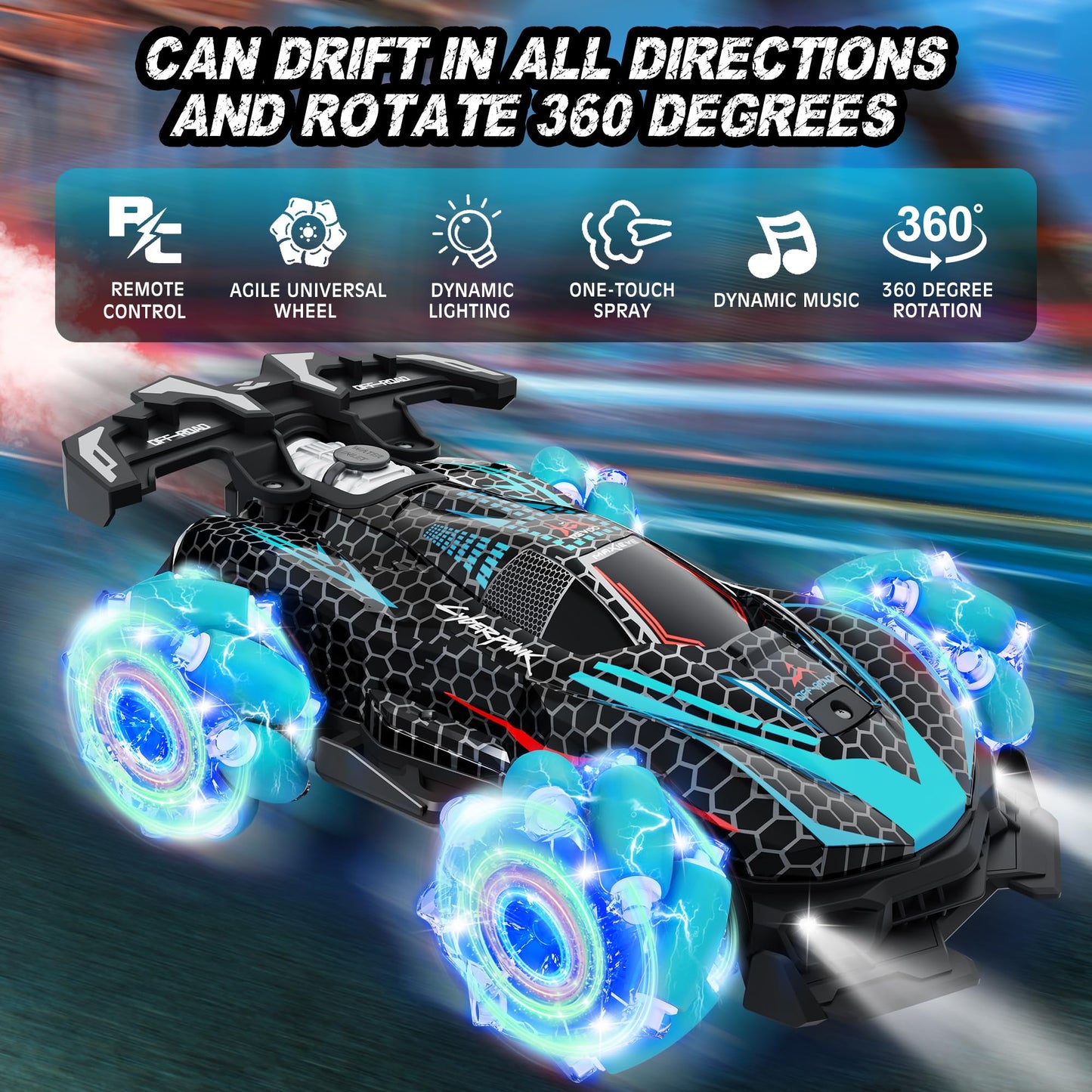 Rc Stunt Car, Gesture Sensing Rc Cars For Boys Girls, 2.4Ghz 4Wd Remote Control Car With 360 Rotating, Lights, Music, Spray, Toy