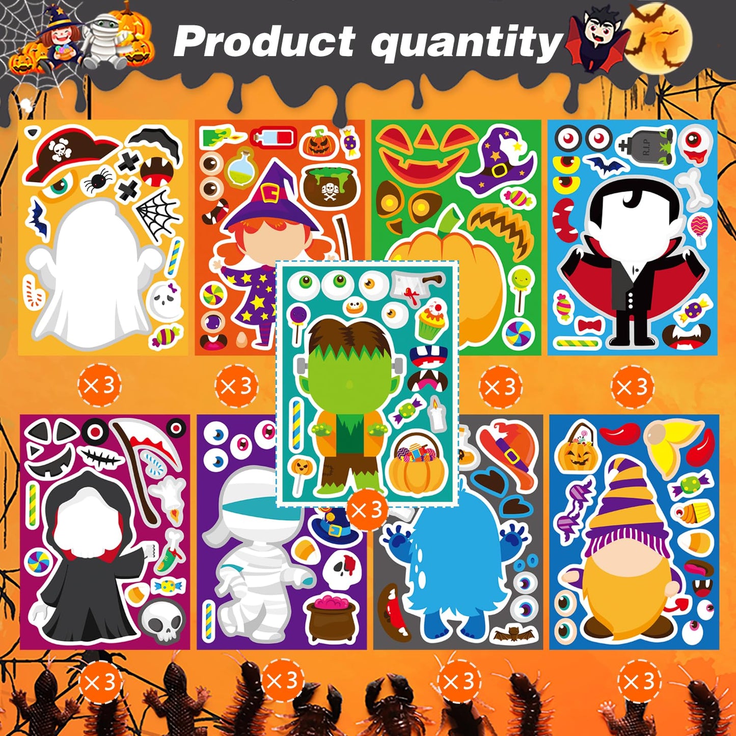 27 Sheets Halloween Make A Face Stickers Make Your Own Halloween Character Mix And Match Stickers Sheets Vampires Witches Mummie