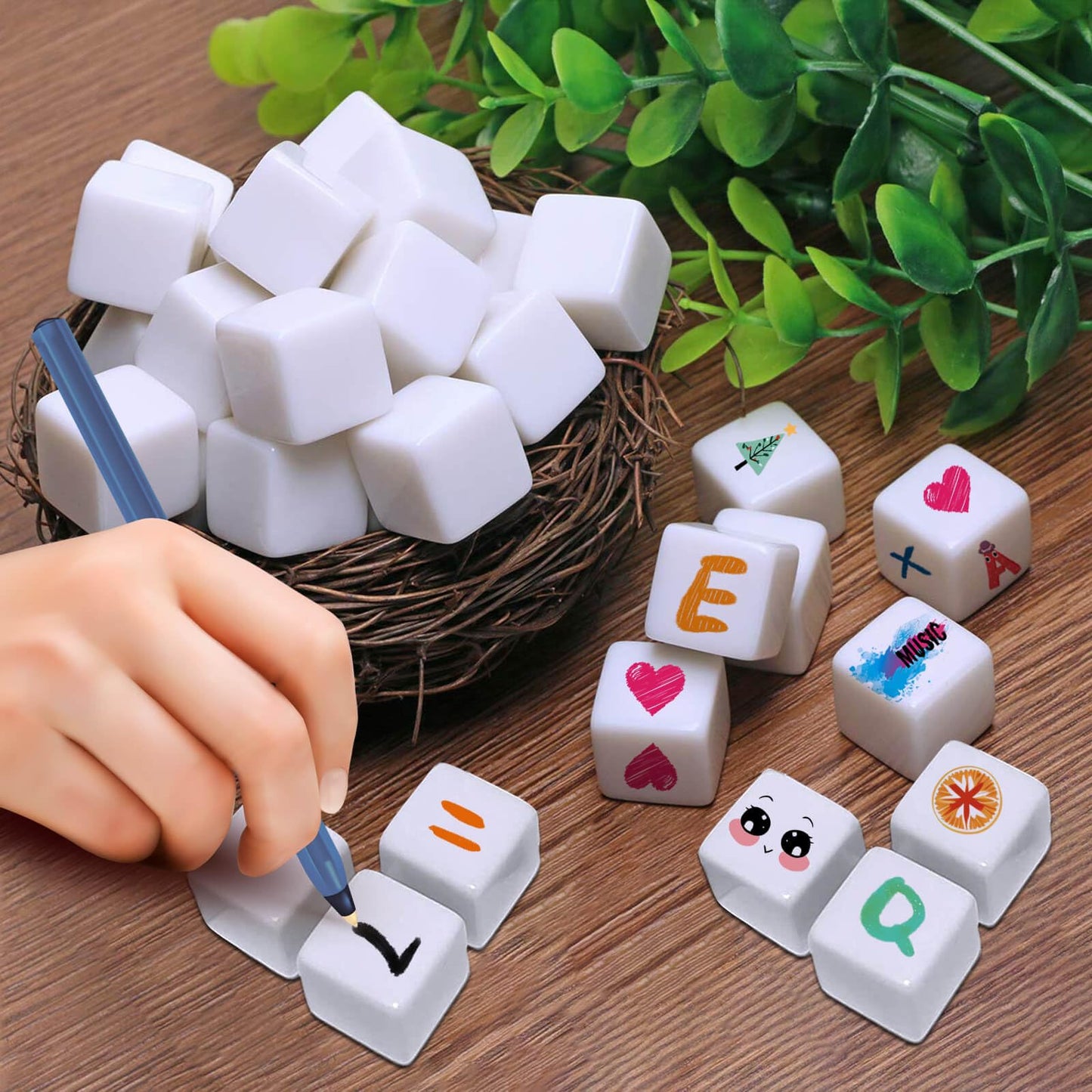 Blank Dice 16MM Acrylic Dice Write on White Cubes with Smoothed Surface Six-Sided Dice for Classroom Board Games DIY Sticker Cou