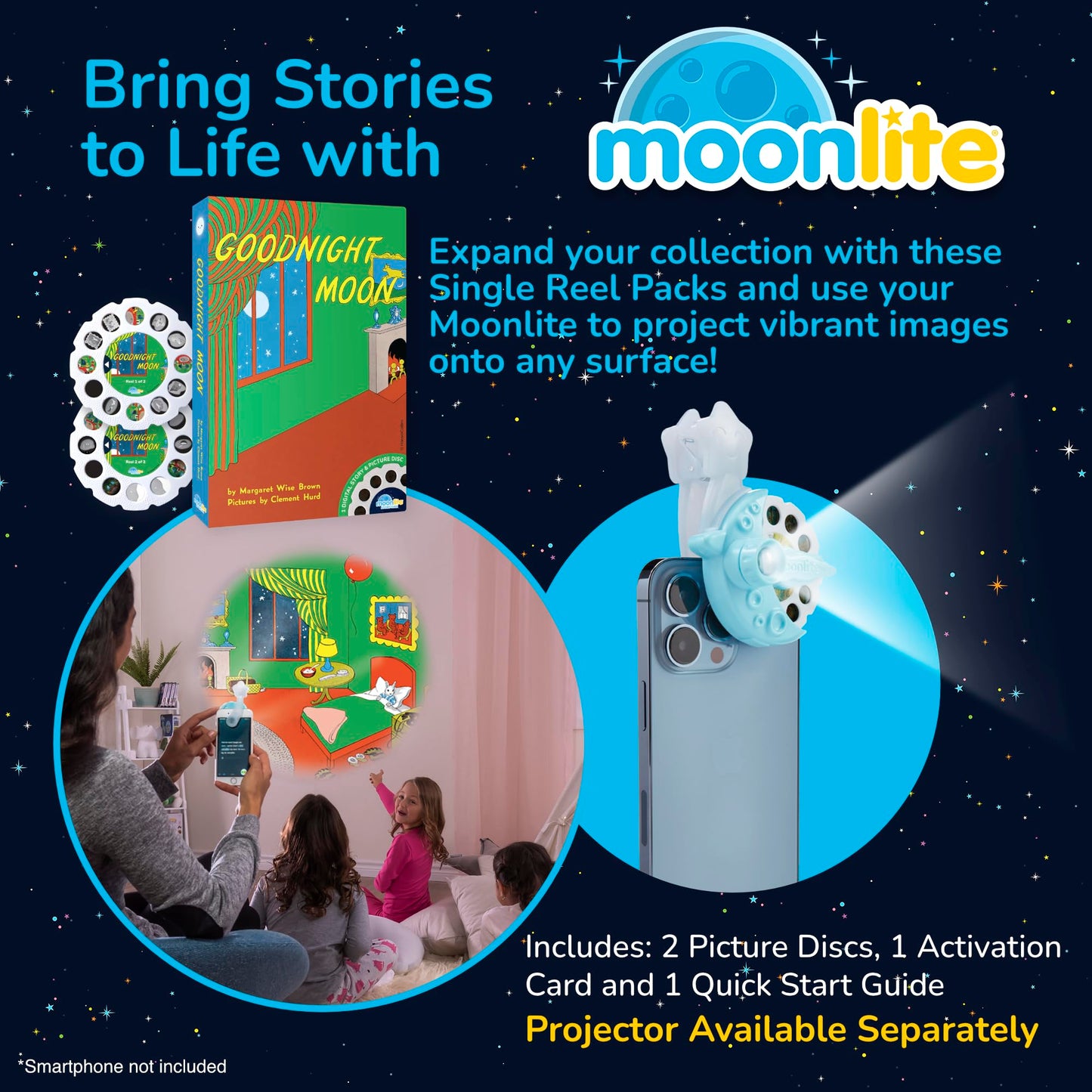 Moonlite Storybook Reels for Flashlight Projector - Goodnight Moon, Multicolor Story Reel Pack for Kids 12 Months and Up