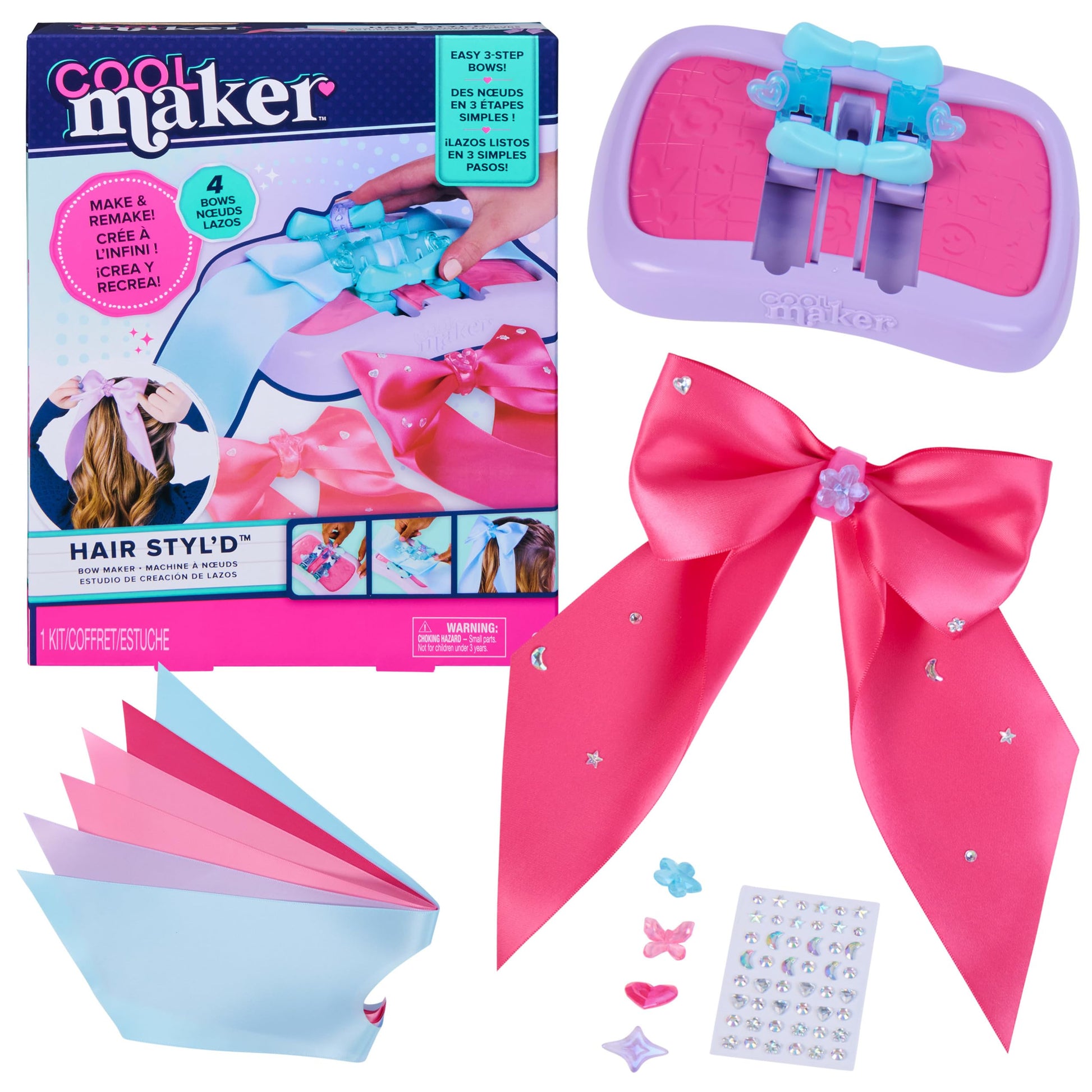 Cool Maker, Hair STYLd Bow Maker, Make & Remake 4 Bows, Hair Accessories Arts and Crafts Kit, Kids Toys for Girls Ages 6 and up