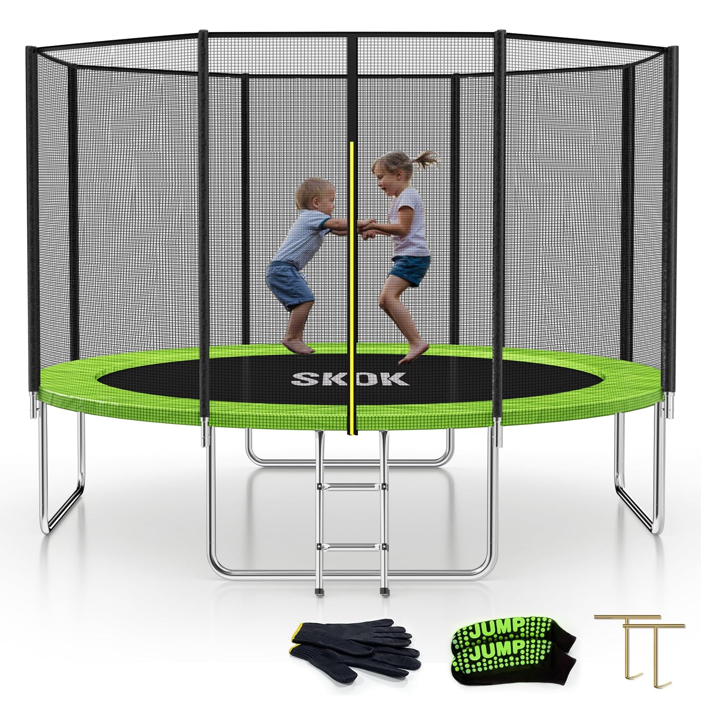 Skok Kids Trampoline 12Ft Trampolines With Enclosure Net, 400Lbs Outdoor Trampolines For Kids -Astm Approved Trampoline For Chil