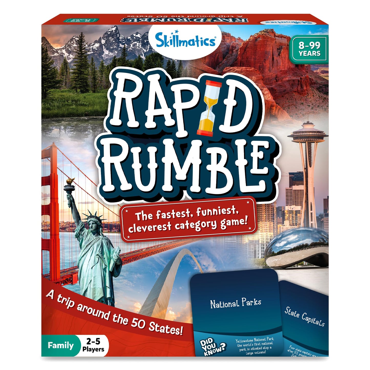 Skillmatics Rapid Rumble - A Trip Around The 50 States, Fast-Paced Board Game For Kids, Teens & Adults, Fun For Family Game Nigh