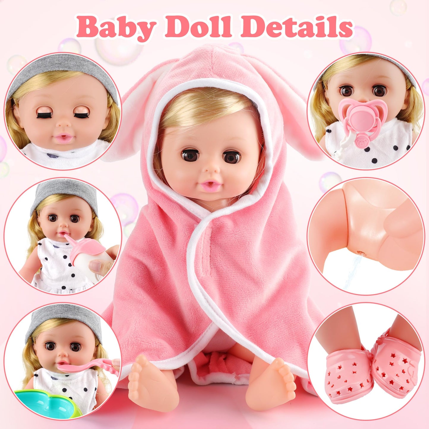 Sukipin Baby Doll Bath Set, Bathtub Baby Doll Playset For Todders, For 3 4 5 Year Old Girls, Party Favors Toys Stocking Stuffers