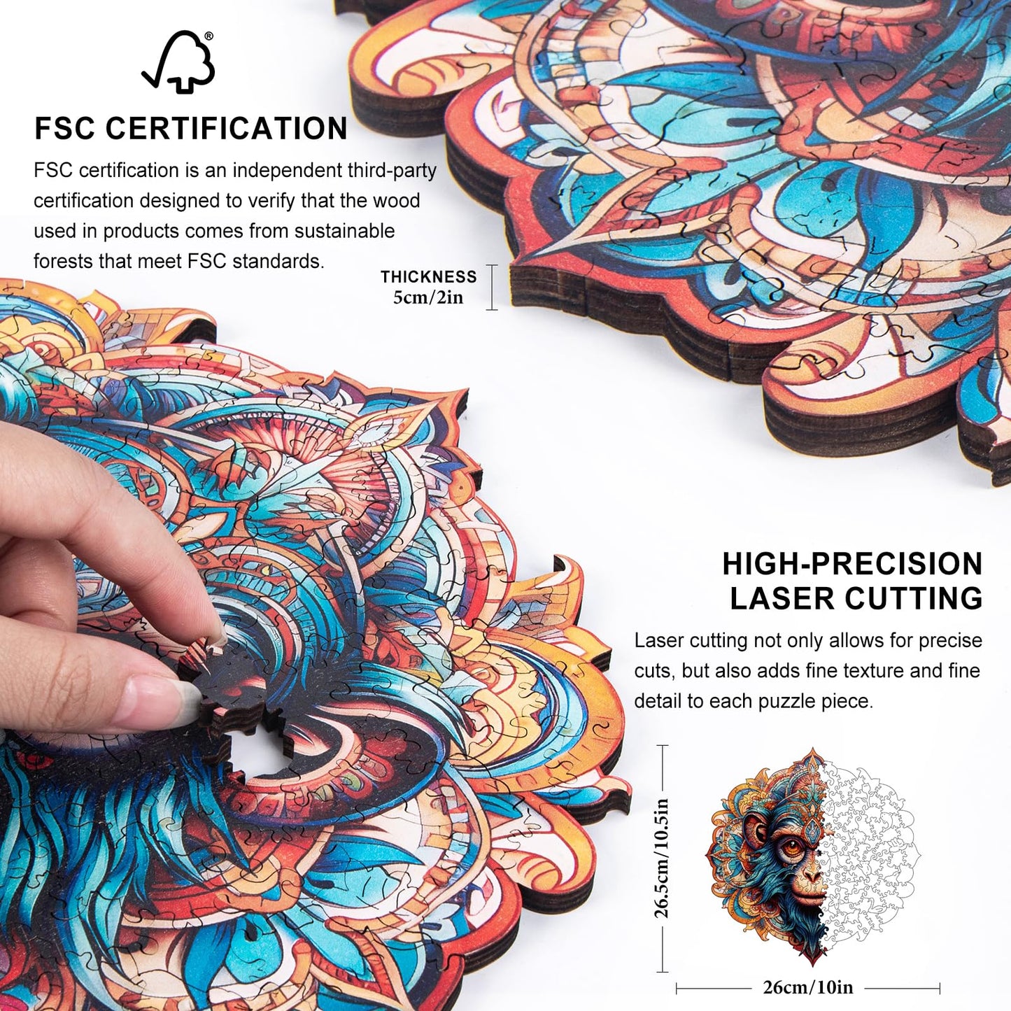 Wooden Puzzles for mature-themeds - 200 Pieces Monkey Unique Shaped Wooden Jigsaw Puzzles for mature-themeds  Medium Size 10'' x 10.5'' mature-themed Wood Puzzles for Family Friend Game