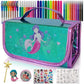 Mermaid Pencil Case With Fruit Scented Markers Art Set, Little Mermaid Gifts For Girls Ages 3 4 5 6 7 8 9 10 Years Old, Kids Col