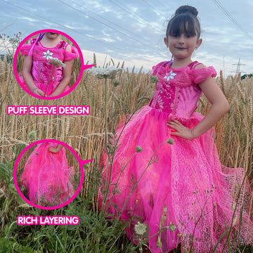 Uporpor Light Up Pink Princess Dresses For Girls Halloween Costumes Dressing Up Clothes For Little Girl Kids Party Christmas, 130