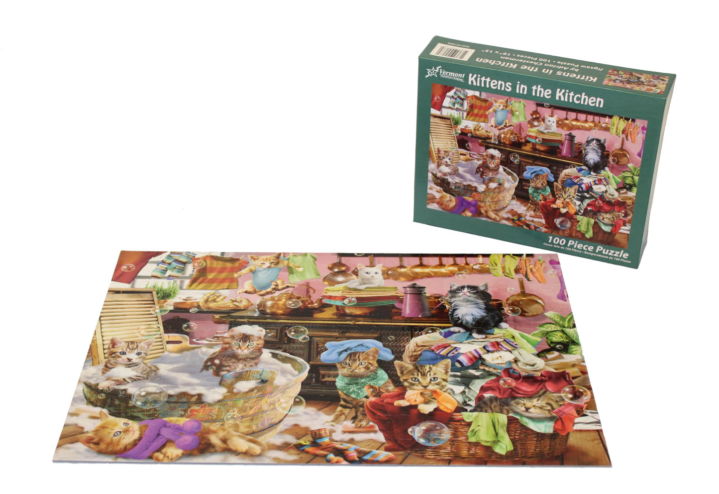 Vermont Christmas Company Kittens in The Kitchen Jigsaw Puzzle 100 Piece  Large Pieces Perfect for Kids and Seniors