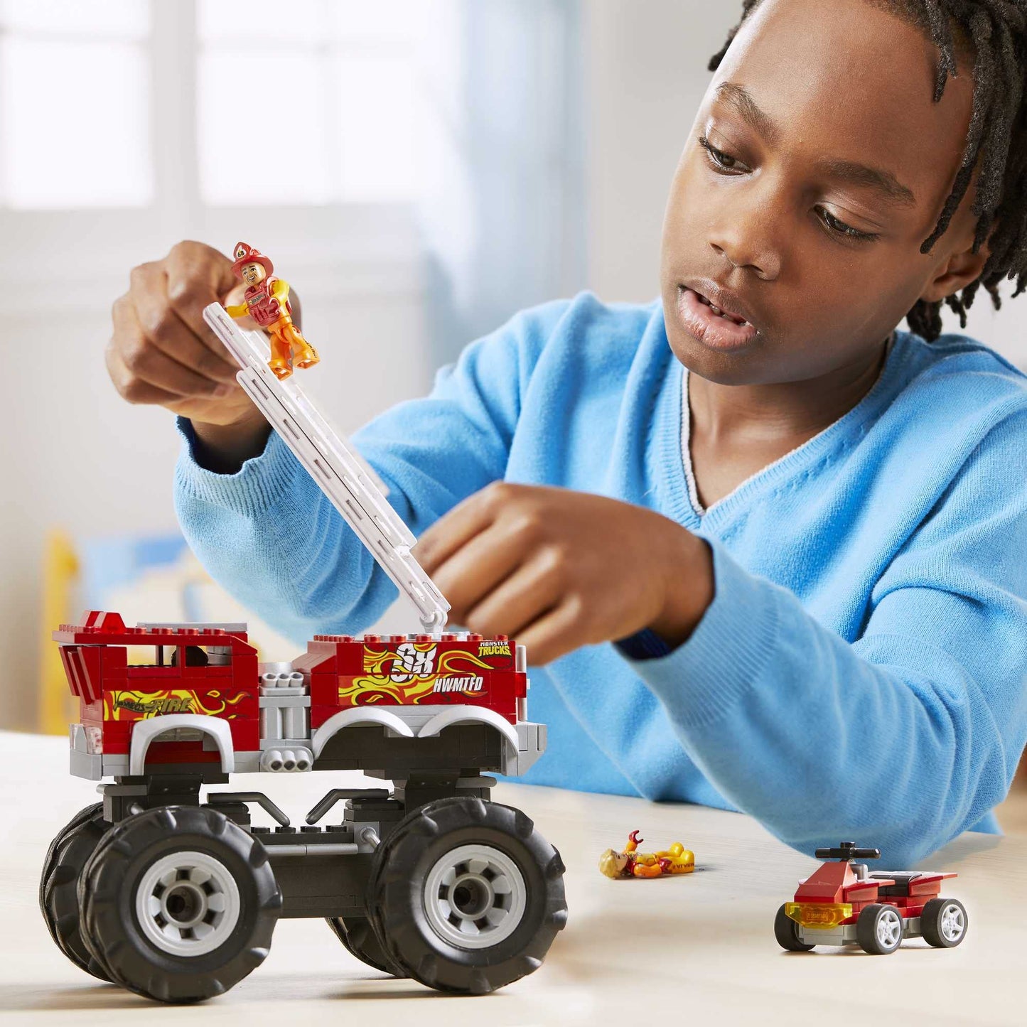 Mega Hot Wheels Monster Trucks Toy Car Building Set, Hw 5-Alaram Fire Truck With 284 Pieces, 1 Micro Action Figure Driver, Red, Kids Age 5+ Years