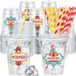 Foldtier 50 Pcs Carnival Party Plastic Cups 12 Oz Disposable Plastic Cups With Straws And Lids Circus Clear Cup Birthday Cups Su