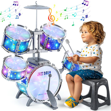 Upgraded Kids Drum Set For Toddlers 1-3, Kids Jazz Drum Ages 3-5, Star Light Up Musical Instrument Toys For Boys Girls 2-5 4-6 5