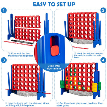 Costzon Jumbo 4-To-Score Giant Game Set, 3.5Ft Tall 4 In A Row W/ 42 Jumbo Rings, Quick-Release Slider & Mesh Net, Indoor Outdoo