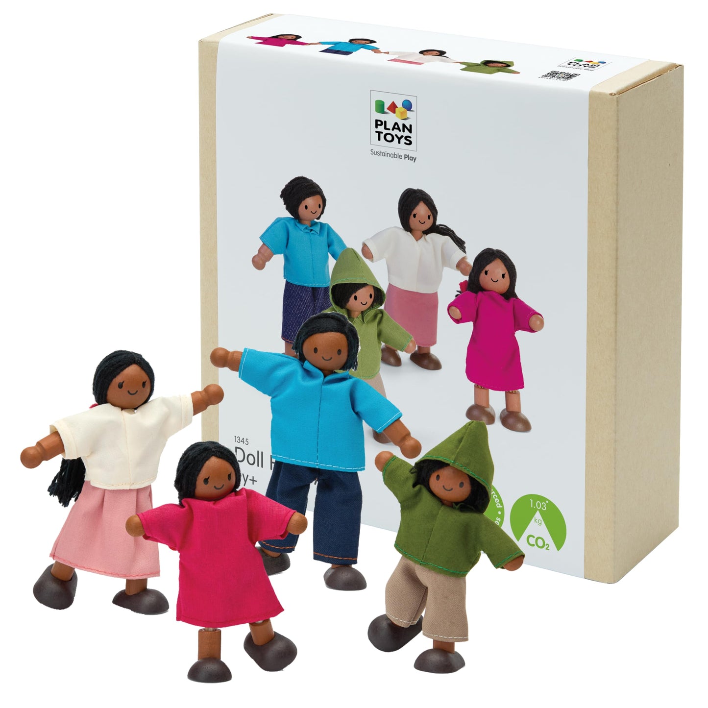 Plantoys Wooden Dollhouse Family- Mom, Dad, Son, And Daughter (1345) | Sustainably Made From Rubberwood And Non-Toxic Paints And