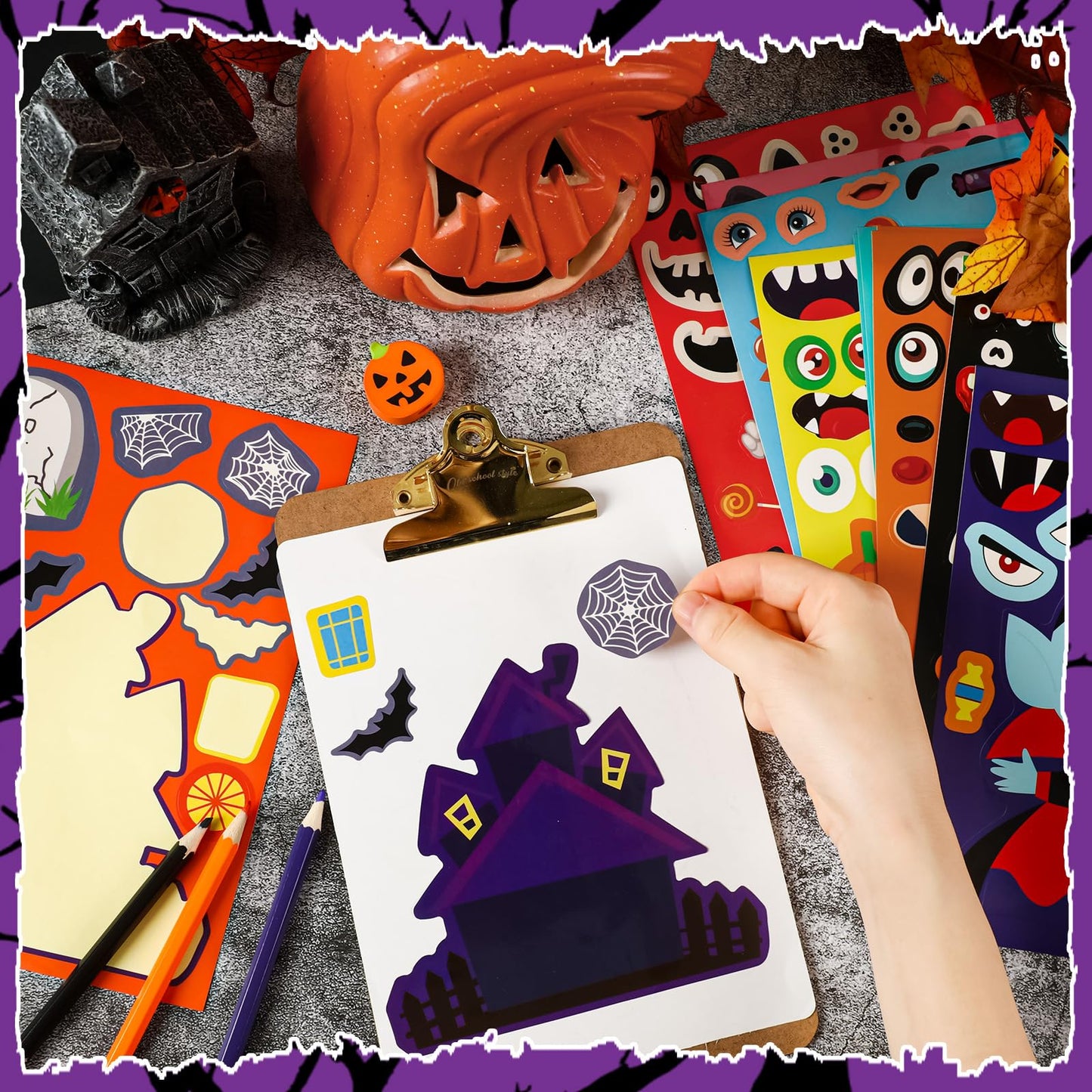 DECYOOL 36 Pack Halloween Stickers, Halloween Make a Face Stickers Vampires Witches Ghost Make Your Own Stickers for Halloween C