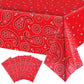 Western Party Tablecloth Paisley Table Cover Bandana Plastic Table Cloth Rectangle Floral Tablecloth For Western Cowboy Themed Party Decorations, 108 X 54 Inches (Red, 6 Pack)