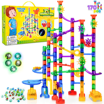 Joyin 170Pcs Glowing Marble Run, Construction Building Blocks Toys With 5 Glow In The Dark Glass Marbles, Stem Educational Building Block Toy(120 Plastic Pieces + 50 Glass Marbles)