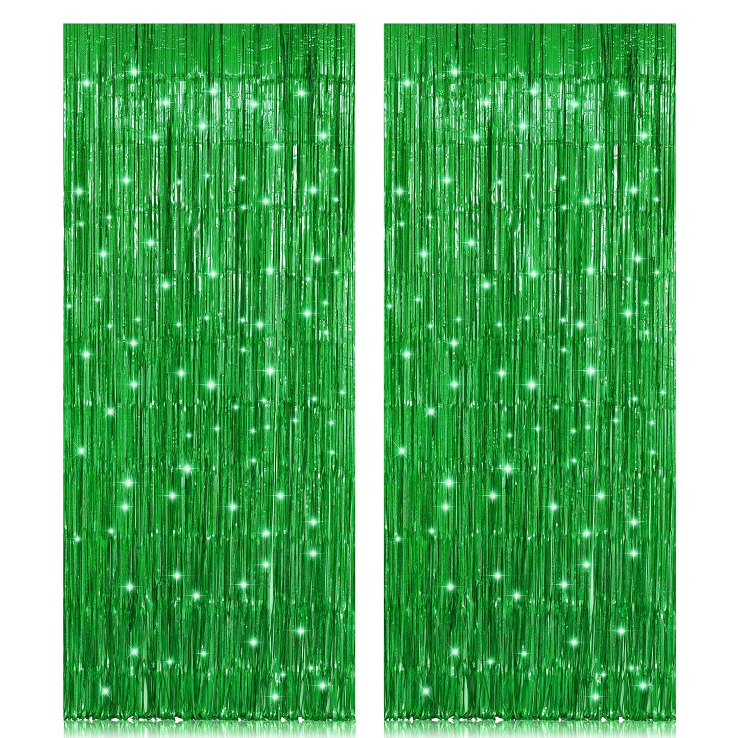 2 Pack 3.2ft x 8.2ft Green Foil Fringe Curtain, Metallic Tinsel Foil Fringe Rain Curtain Streamers Photo Backdrop for St Patrick