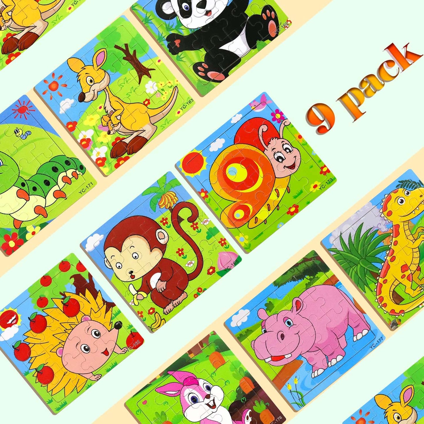 Puzzles for Kids Ages 3-5  9 Pack Wooden Jigsaw Puzzles for Toddlers Ages 3-5 16 Pieces Preschool Educational Learning Toys Set Animals Puzzles for 3 4 5 Years Old Boys and Girls