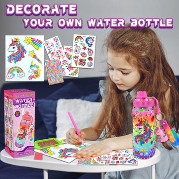 7July Decorate Your Own Water Bottle Kits For Girls Age 4-6-8-10 (Stainless Steel),Unicorn Themed Painting Crafts,Fun Arts And C