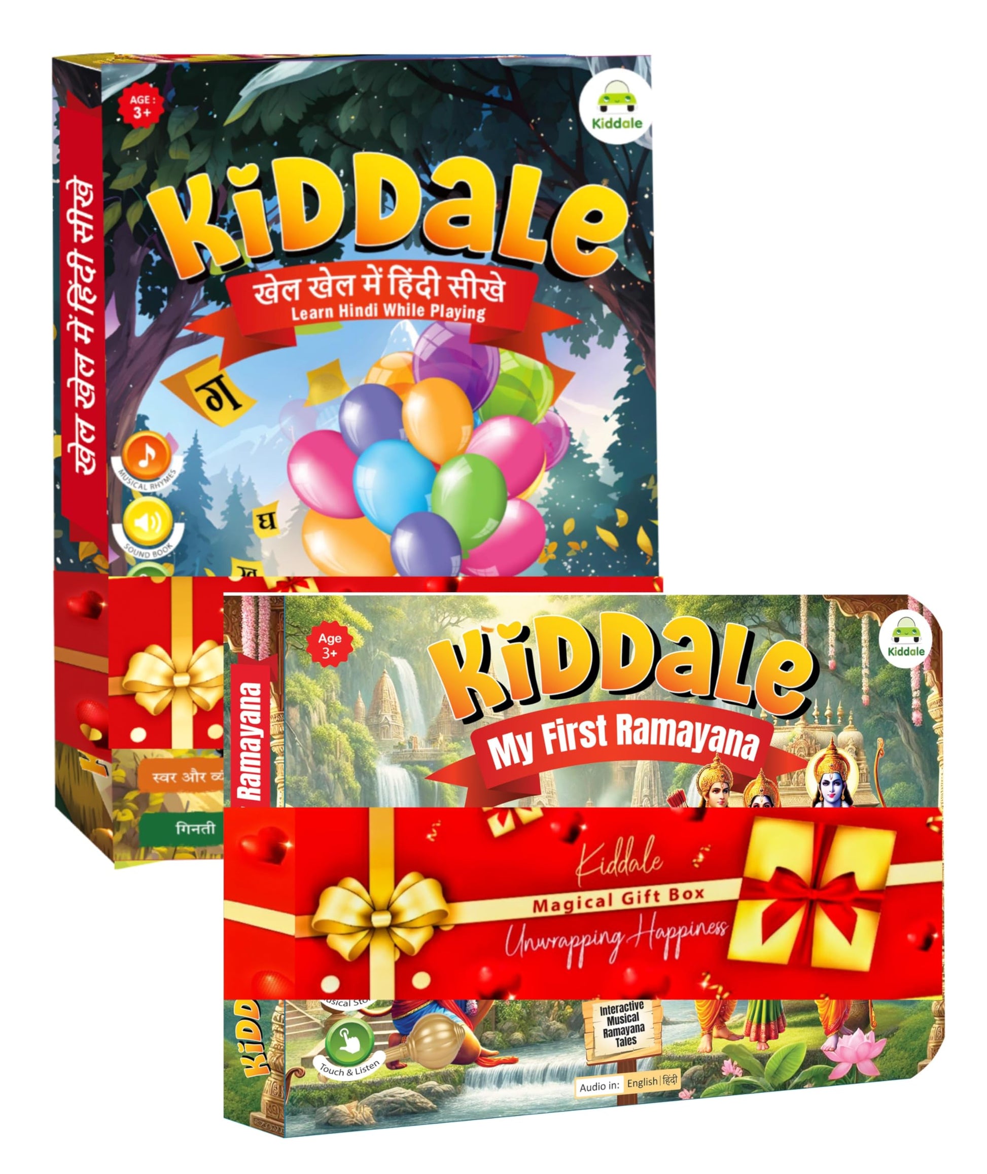 Kiddale Pack Of 2 Sound Books - Khel Khel Mein Hindi Sikho (Varnamala) & My First Ramayana - Interactive Musical Books For Kids 