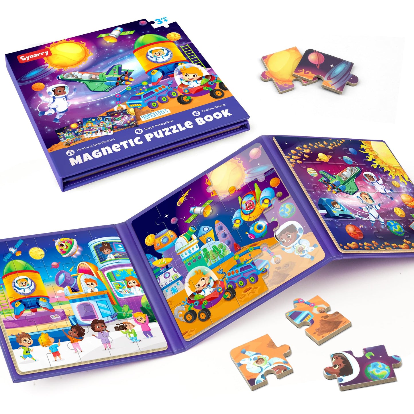 Synarry Magnetic Puzzles For Toddlers 3-5, Space Planets Solar System Puzzles For Toddlers 2-4, Travel Puzzles For Kids Ages 4-6 Car Airplane Road Trip Activities Games Gifts Toys For 3 4 5 6 Year Old