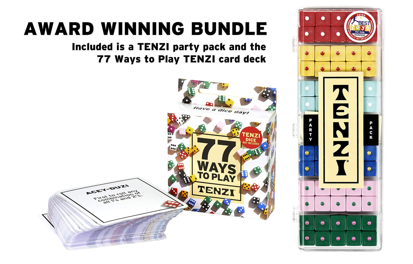 Tenzi Party Pack Dice Game Bundle With 77 Ways To Play A Fun, Fast Frenzy For The Whole Family - 6 Sets Of 10 Colored Dice - Colors May Vary