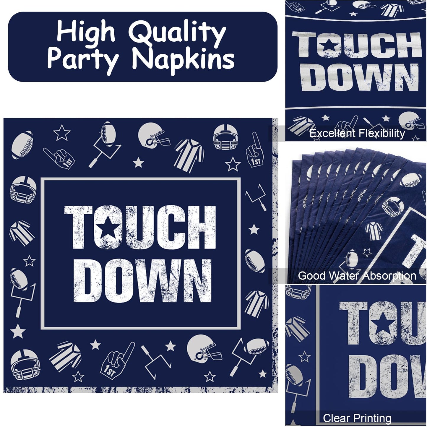 Football Party Plates And Napkins Supplies Kit Serve 25, Cowboy Navy Blue Football Rugby Tableware Kit Football Disposable Paper