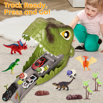Dinosaur Toys For Kids 3-5 4-7, 4-In-1 Dinosaur Carrier Track Toys For Boys, Jurassic Realistic Dino Figures Set, Dinosaur Eggs