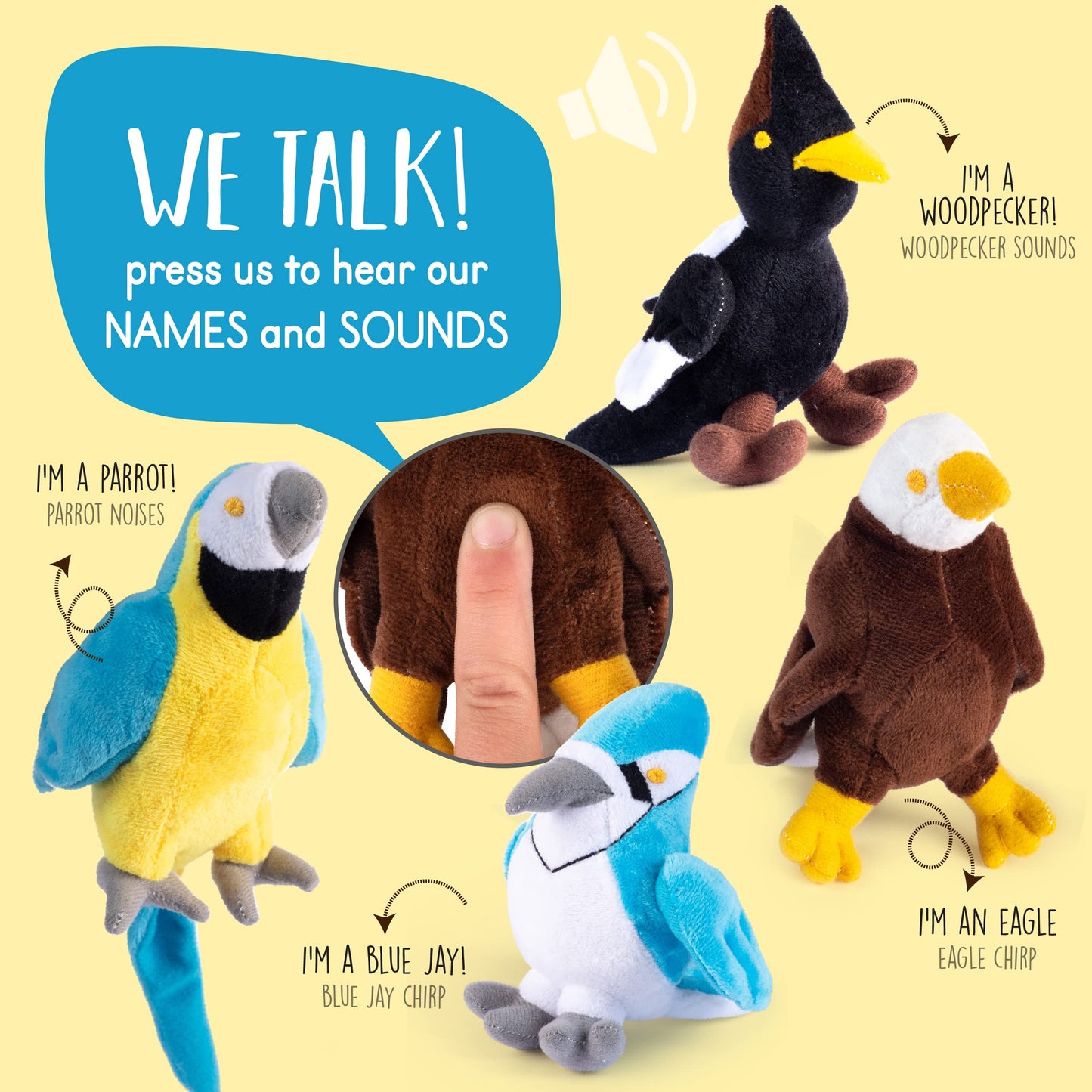Audubon Plush Stuffed Birds | Audubon Stuffed Bird Set | Set Of 4 Talking Birds Toy | Plush Birds With Authentic Sound | Includes 4 Talking Birds