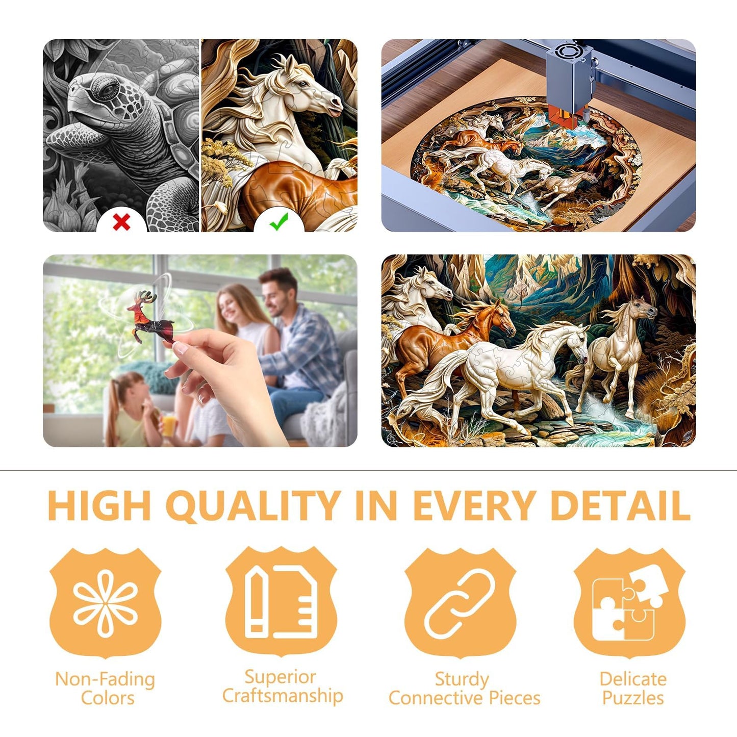 Wooden Puzzles for mature-themeds  3D Visual Effects Running Horses Wooden Jigsaw Puzzles for mature-themed  Wood Puzzles mature-themed  Cool Puzzles  Unique Gift Idea  Wall Art Canvas Puzzle (S-8.5 * 8.5in-100 Pcs)