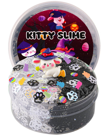 Black & White Cat's Paw Glitter Sequins Slime, Good Stretchy Crunchy Slime, Slime Party Favors for Kids, Slime Sensory Toys, Gir