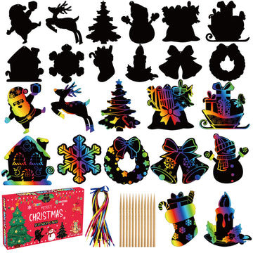 Stocking Stuffers - 48 PCS Rainbow Scratch Paper Cards Set | Christmas Crafts Toys Game for Kids - Christmas Gifts Ornaments Par