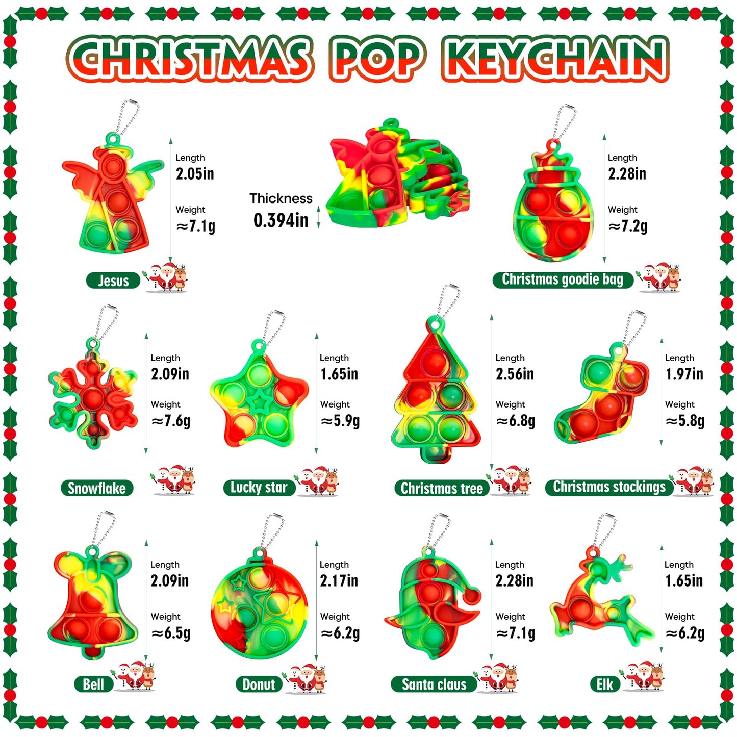 Christmas Pop Fidget Toys Bulk Its Christmas Party Favors for Kids 30 Pack Mini Pop Keychain It Stocking Stuffers for Kids Goodi