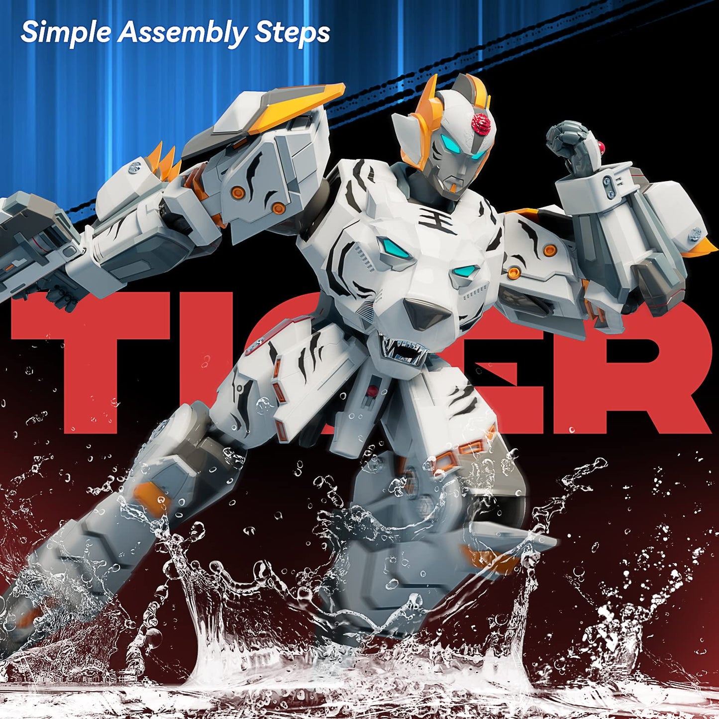 Stoulkd Animal Transforming Robot Toy - Tiger Action Figure Toy For Boys Ages 6-12 (White)