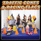 Bedwina Race Car Birthday Party Decorations - (36 Pcs) 12 - 8-Inch Orange Mini Cones for Kids & 24 Black & White Checkered Flags
