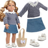 Dress Along Dolly Casual Back to School Day Doll Outfit for 18 Dolls - enhanced Handmade Clothes -4 Piece Clothes Set Costume Includes Shirt  Skirt  Shoes  & Purse  Gifts for Girls Kids Birthday