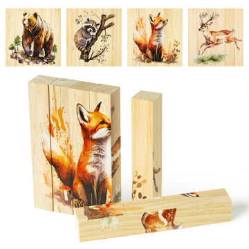 Cjiangpo Wooden Animal Chunky Puzzles - 4 In 1 Woodland Animal Puzzle Blocks Sensory Toys For Toddlers 2+ Years, Realistic Recta