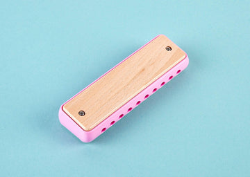 Hape Blues Harmonica - 10 Hole Wooden Musical Toy for Kids, Model E8918, Pink