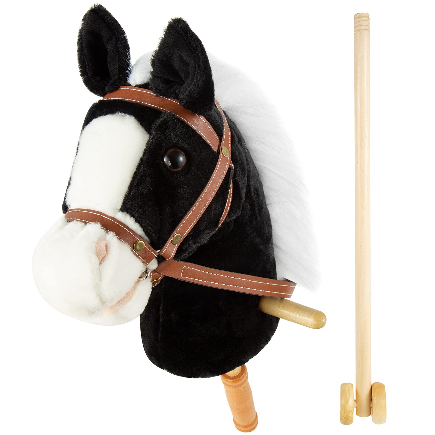 Muove 36'' Plush Horse Riding Stick , Handsewn Head, Sturdy Wood Stick, Plus Neighing & Clip-Clop Sounds