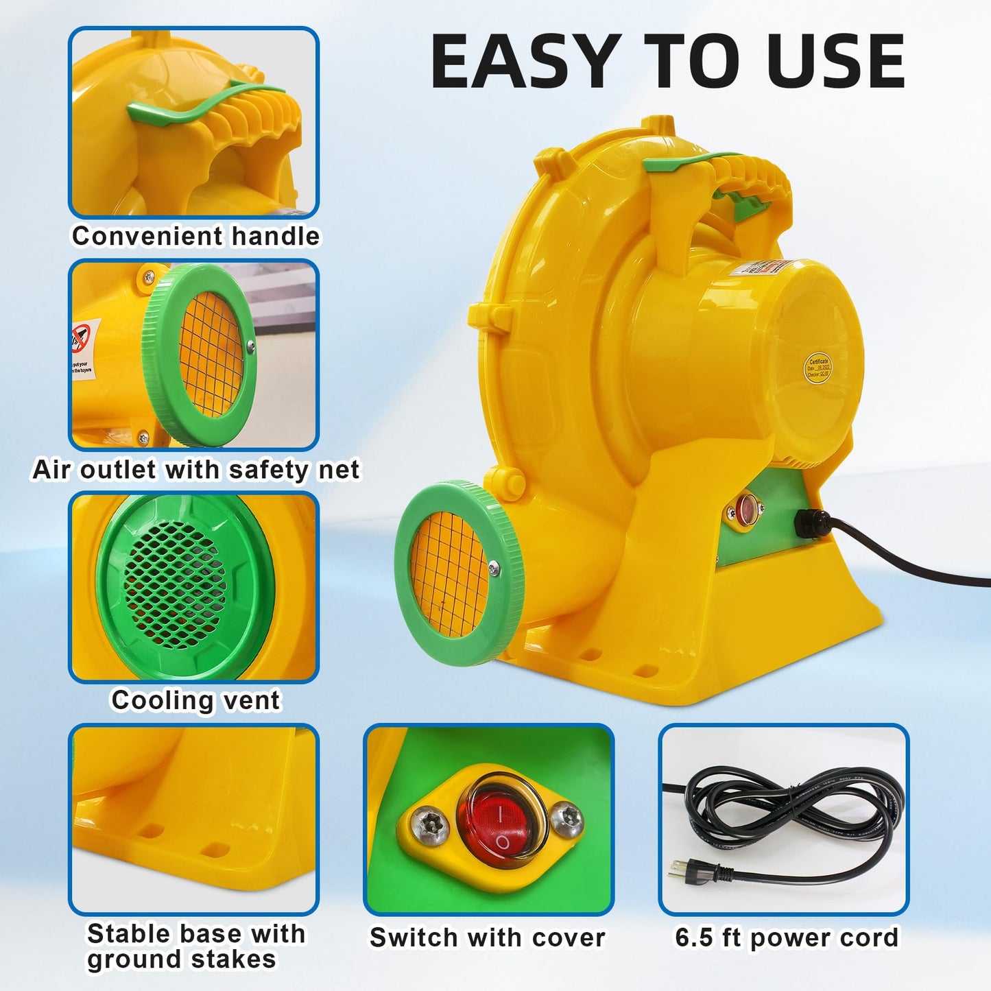 Puligoth Bounce House Blower: 550W Air Blower for Inflatables with Double Sided Fan cutting edge  Portable and Powerful for Bouncy Castle  Water Slide  Jump Slides  Inflatable Arch