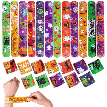 Thuodo 48PCS Halloween Slap Bracelets Halloween Party Toys for Kids Party Favors Toys Prizes Pinata Goodie Bag Fillers