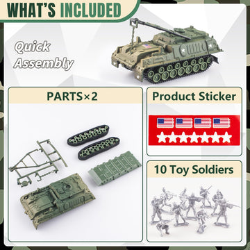 Maozyhomie Army Tank And Army Men Toys Playset, 2Pc 1:72 Us Tank-4 Models & 10Pc Toy Soldiers, Olive Drab Green Ww2 Military Veh
