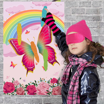 Hxezoc Pin The Tail On The Butterfly With 36 Pcs Tails Large Pink Butterfly Party Games Poster For Kids Butterfly Birthday Party Carnival Party Supplies