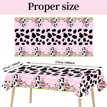 3Pack Holy Cow Im One Birthday Table Cloth Decorations for Baby Girl, Pink Cow First Birthday Table Cover Party Supplies, Cow Th