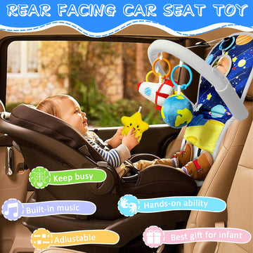 Toymni Car Seat Toys For Baby Infant 6 Months And Up, Carseat Toys With Musical Pedal Piano, Baby Mirror And Hanging Squeaky Sen