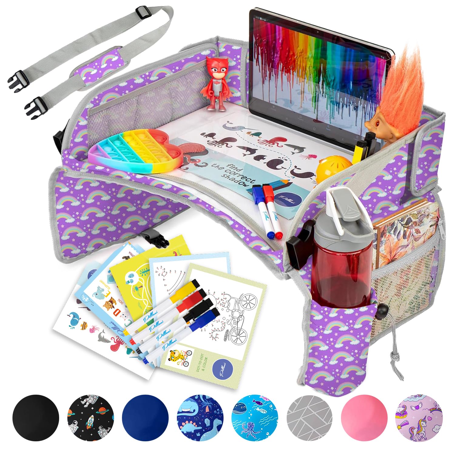 Pillani Kids Travel Tray For Car - Car Seat Tray For Kids Travel, Car Trays For Kids Roadtrip Essentials, Carseat Table Tray For